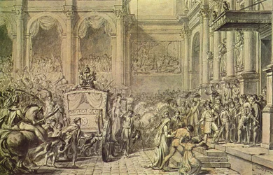 Ankunft Napoleons vor dem Rathaus